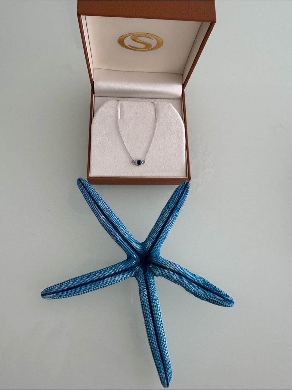 Sterling Silver Necklace with Blue Sapphire  Pendant - Brand